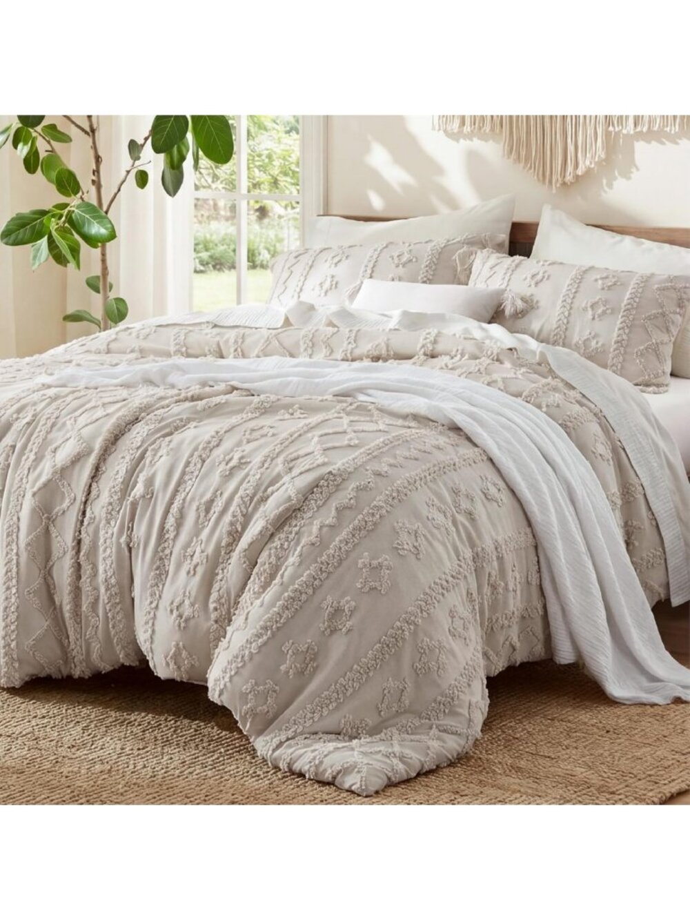 Oversized King Boho Comforter Set - Cozy Bedroom Decor, Soft Linen Bedding
